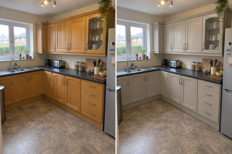 DRENCH™ All In One Paint — Soft Greige customer project — before and after