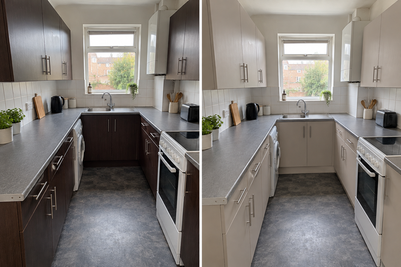 DRENCH™ All In One Paint — Soft Greige customer project — before and after